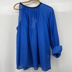 $335‎ Zeus + Dione 100% Linen Top Size 46 One Shoulder Blouse X-Large Blue Flowy
